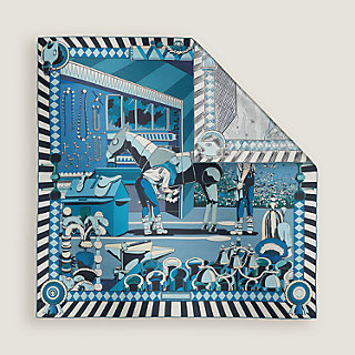 Pony Pit Stop double face scarf 90 - Blue | Hermès Mainland China